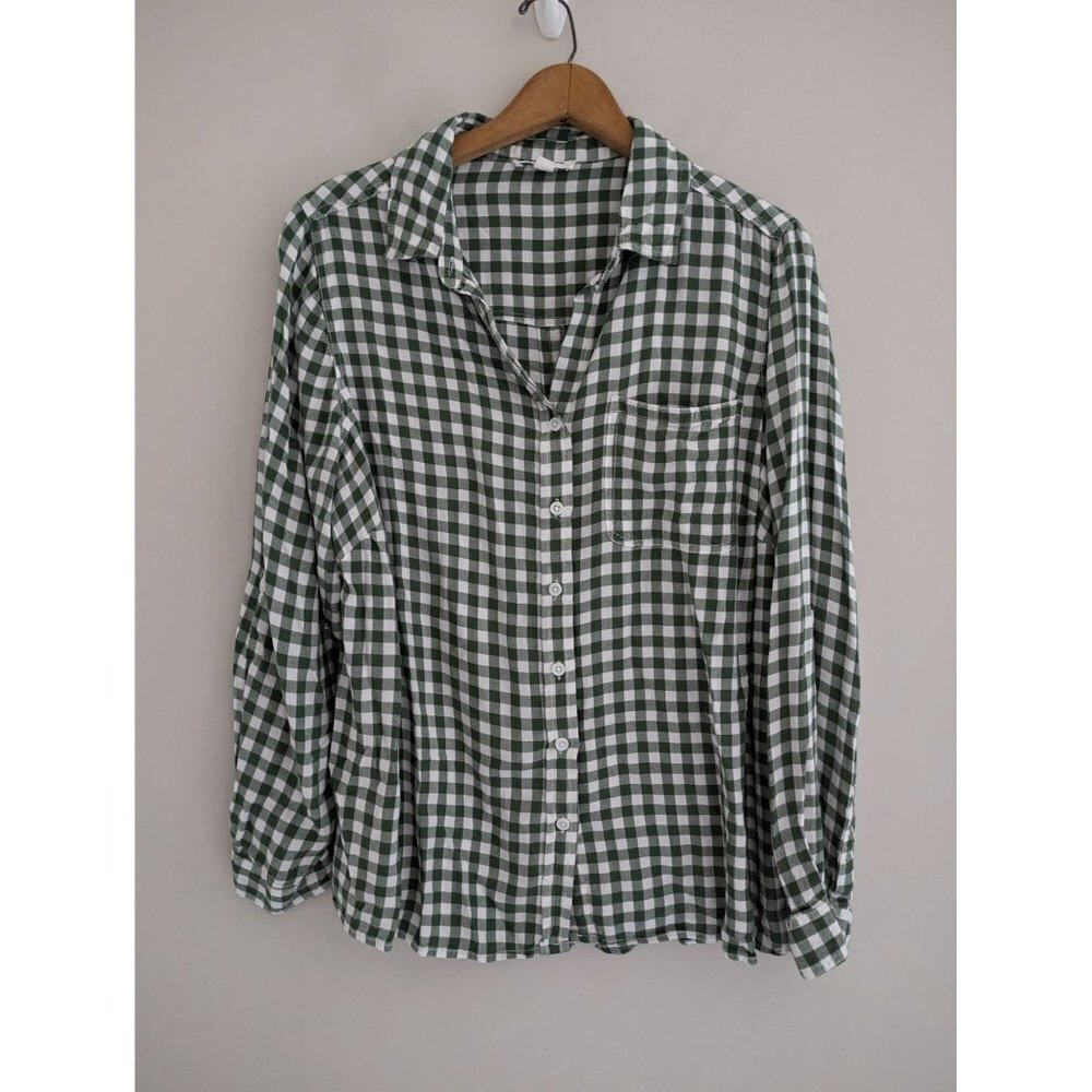 BeachLunchLounge Green Gingham Casual Button Up Shirt Size 1X